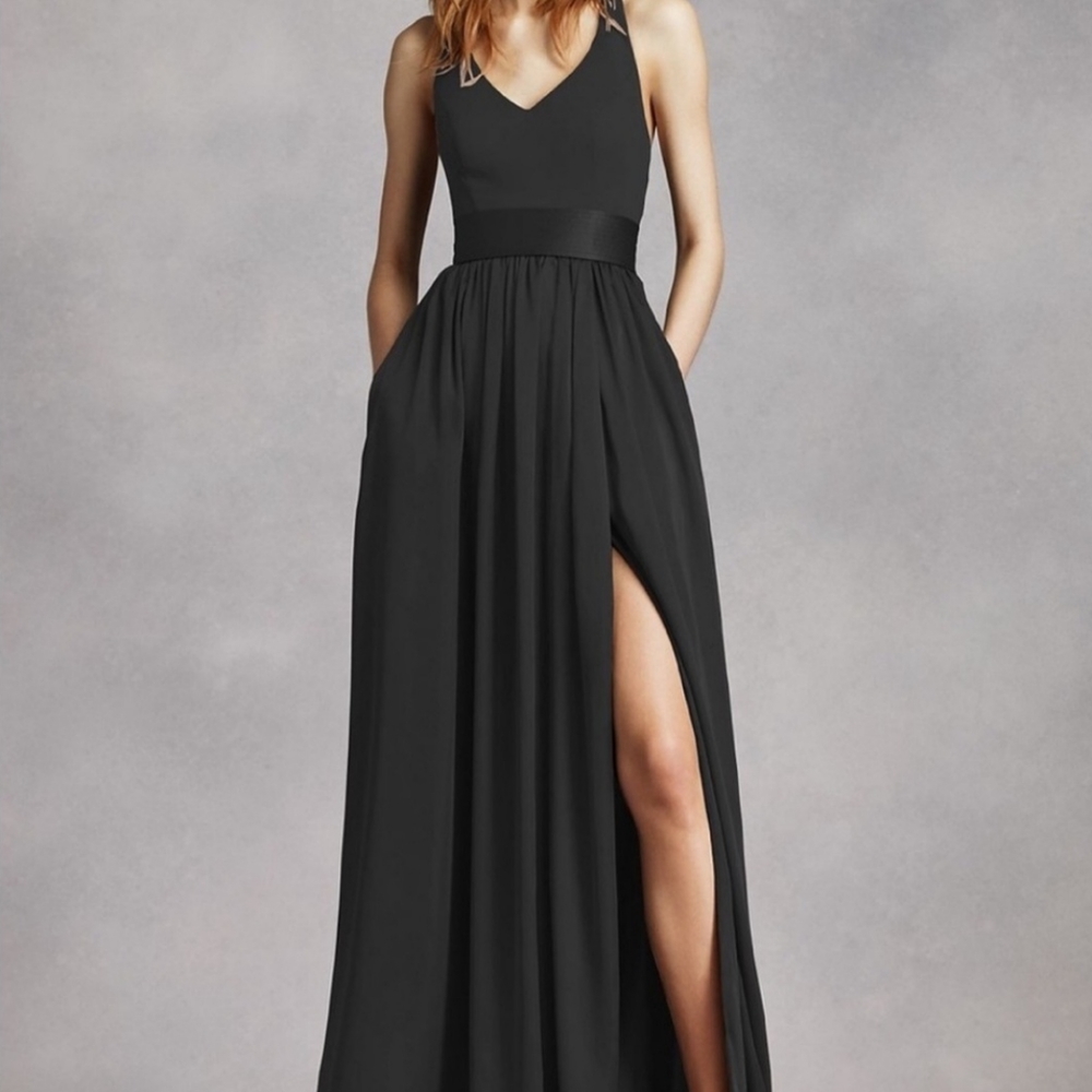 WHITE BY VERA WANG V-Neck Halter Gown with Sash